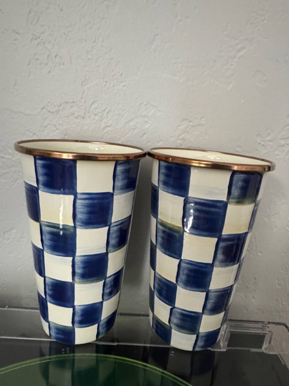 McKenzie Childs Royal Check 20oz Tumblers set of two. RARE find in this color.
